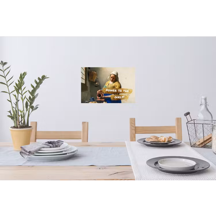 Melkmeisje - Goud - Quotes - Schilderij - Oude meesters Muursticker klein -eettafel
