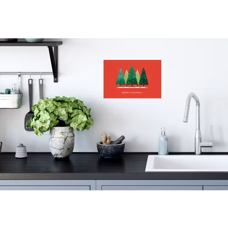 Minimalistisch - Kerstbomen - Rood - Sneeuw Muursticker klein -keuken