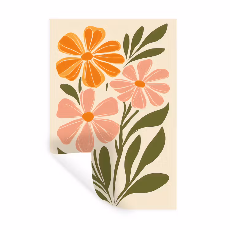 Minimalistisch - Bloemen - Bladeren - Roze Muursticker klein -3d