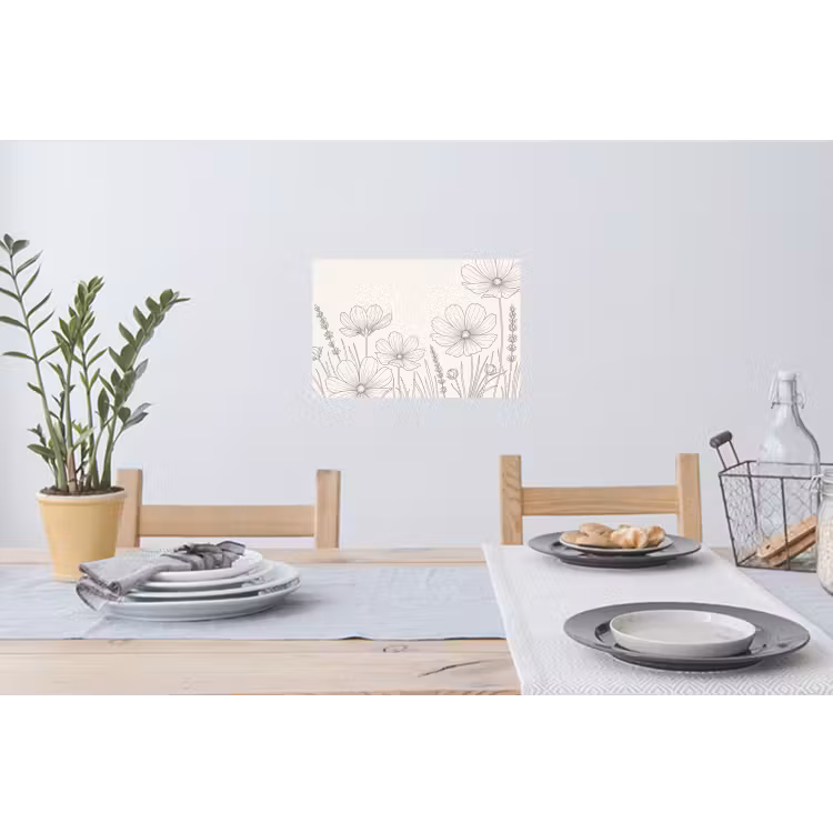 Minimalistisch - Modern - Bloemen - Beige Muursticker klein -eettafel