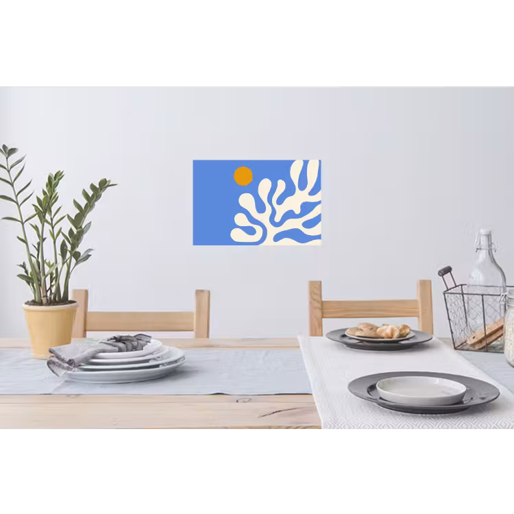 Minimalistisch - Organisch patroon - Blauw Muursticker klein -eettafel