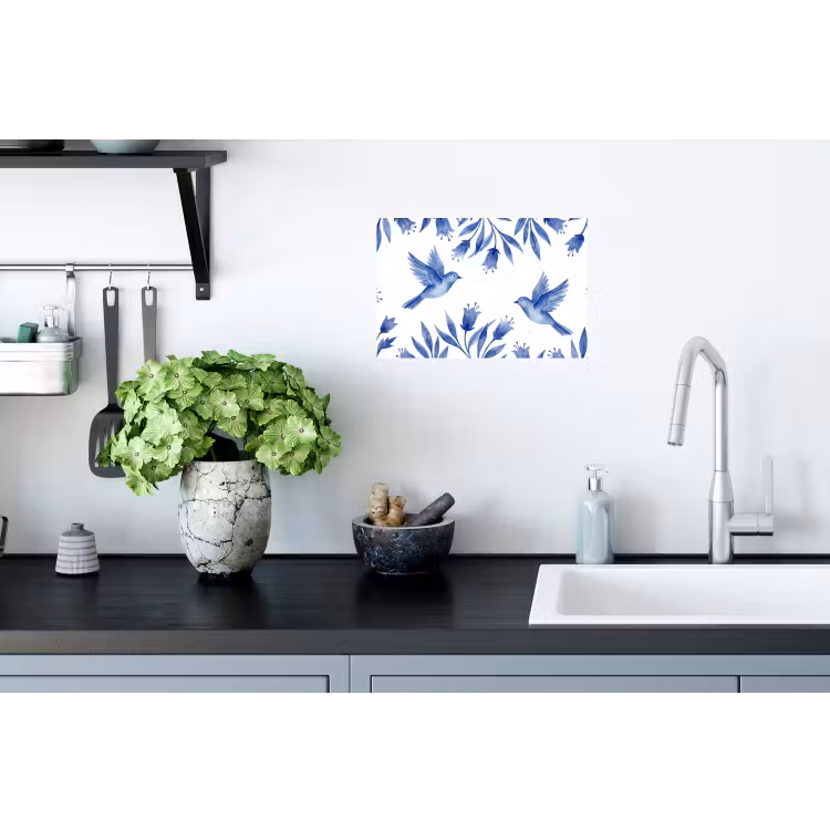 Modern - Vogels - Delfts - Blauw Muursticker klein -keuken