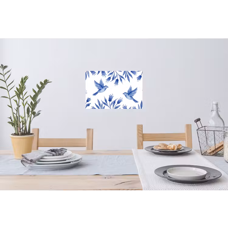 Modern - Vogels - Delfts - Blauw Muursticker klein -eettafel