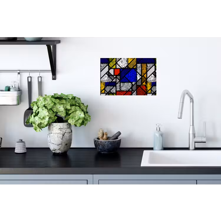 Mondriaan - Glas in lood - Oude Meesters - Kunstwerk - Abstract - Schilderij Muursticker klein -keuken