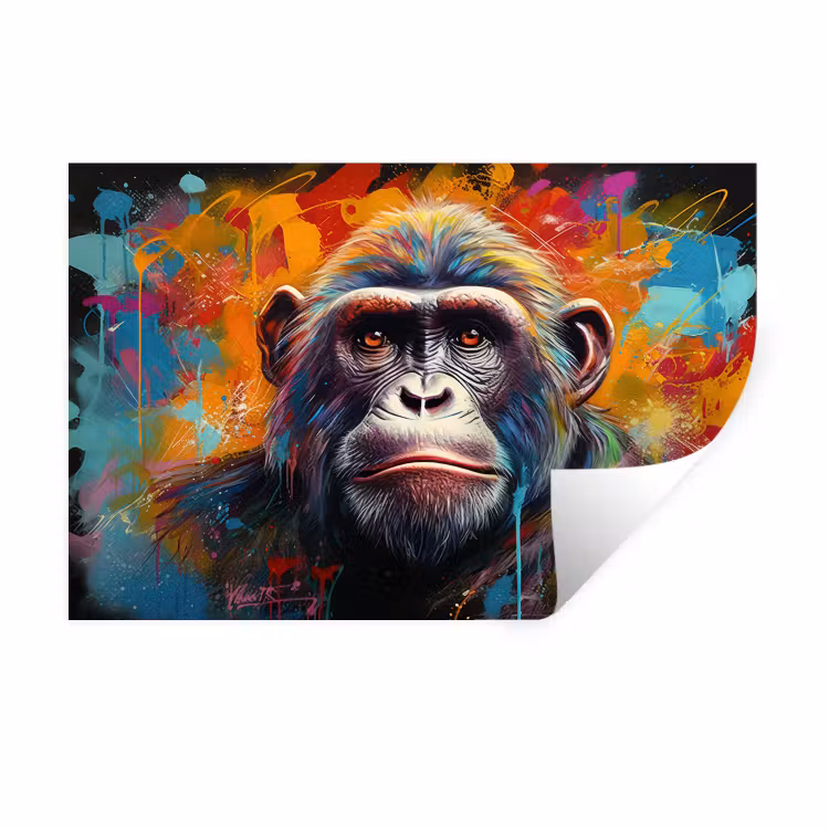 Aap - Gorilla - Graffiti - Dieren - Kleuren Muursticker klein -3d
