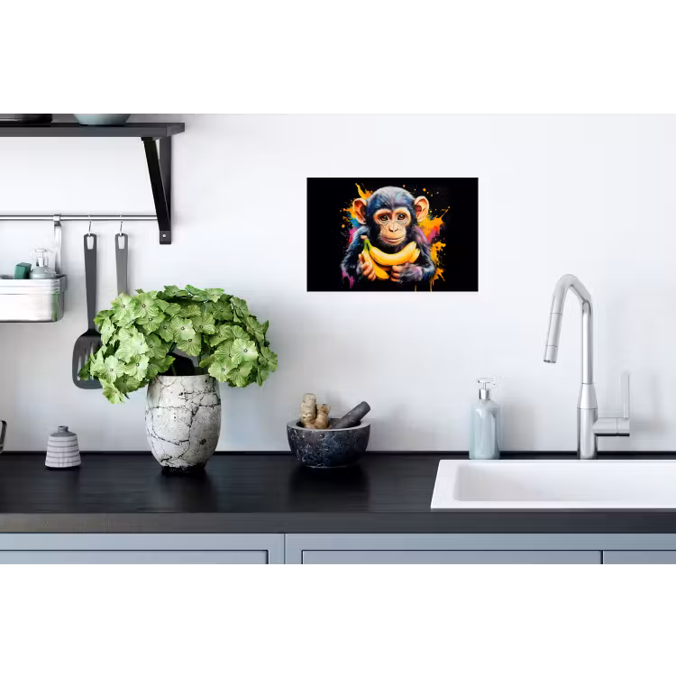 Aap - Graffiti - Kleurrijk - Bananen - Modern Muursticker klein -keuken