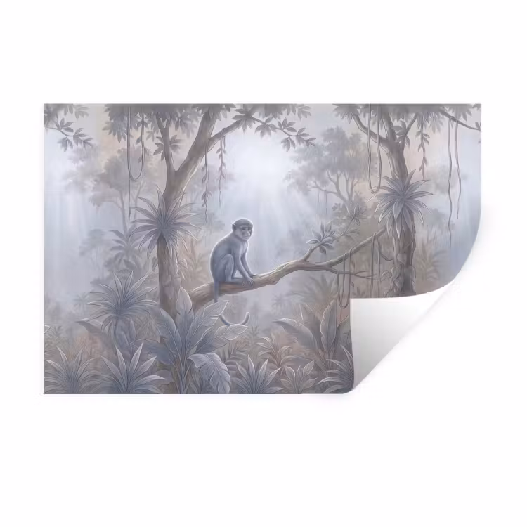 Aap - Boom - Jungle - Natuur - Grijs Muursticker klein -3d