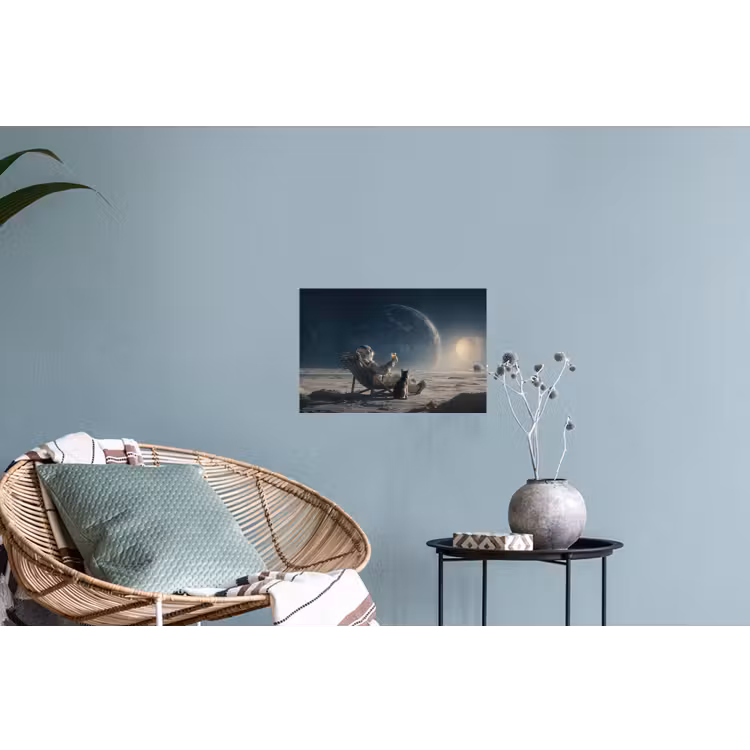 Maan - Kat - Astronaut - Ruimte Muursticker klein -plant