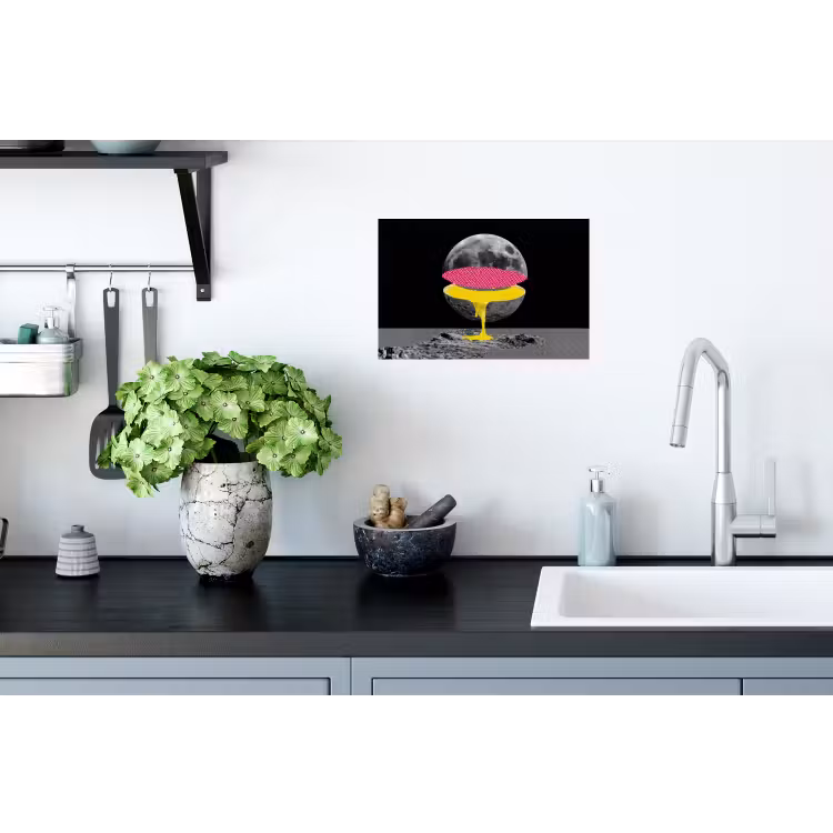 Maan - Geel - Roze - Zwart Muursticker klein -keuken