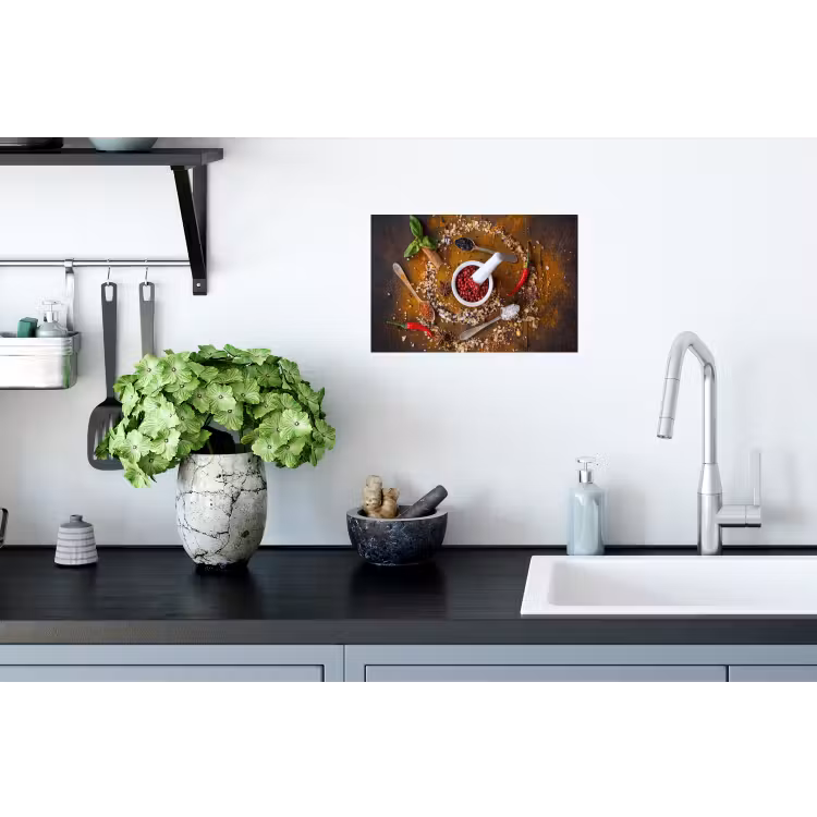 Vijzel - Kruiden - Lepels - Specerijen - Bruin - Peper Muursticker klein -keuken