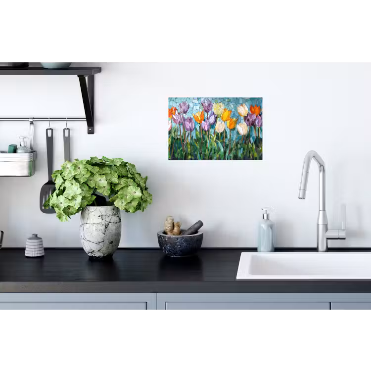 Mozaïek - Veld - Tulpen - Kleurrijk Muursticker klein -keuken