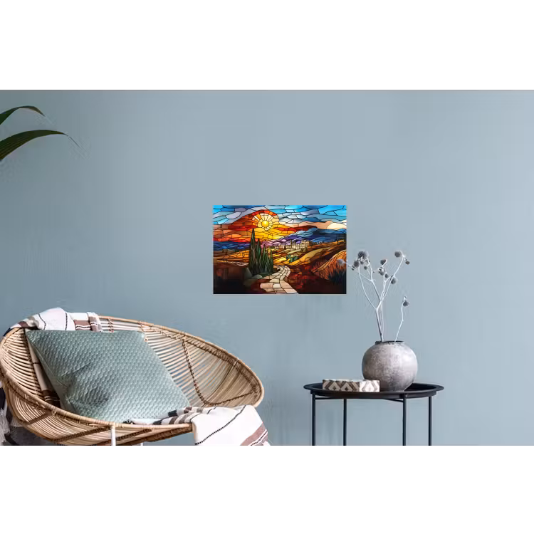 Mozaïek - Zon - Landschap - Dorp Muursticker klein -plant