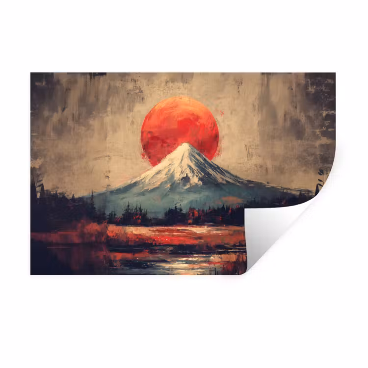 Bergtop - Sneeuw - Zon Muursticker klein -3d