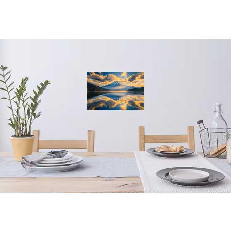 Berg - Rivier - Zonsondergang Muursticker klein -eettafel