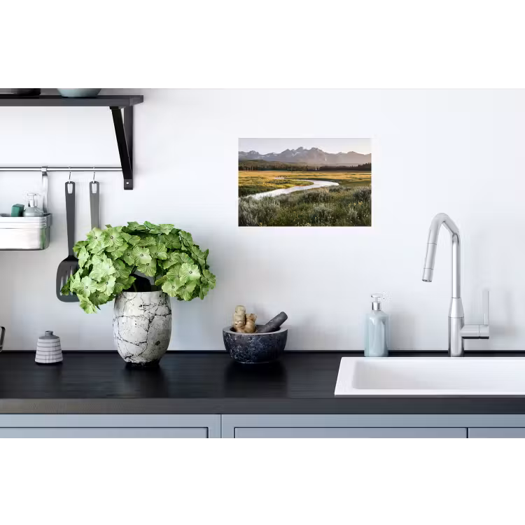 Berglandschap - Rivier - Bos Muursticker klein -keuken