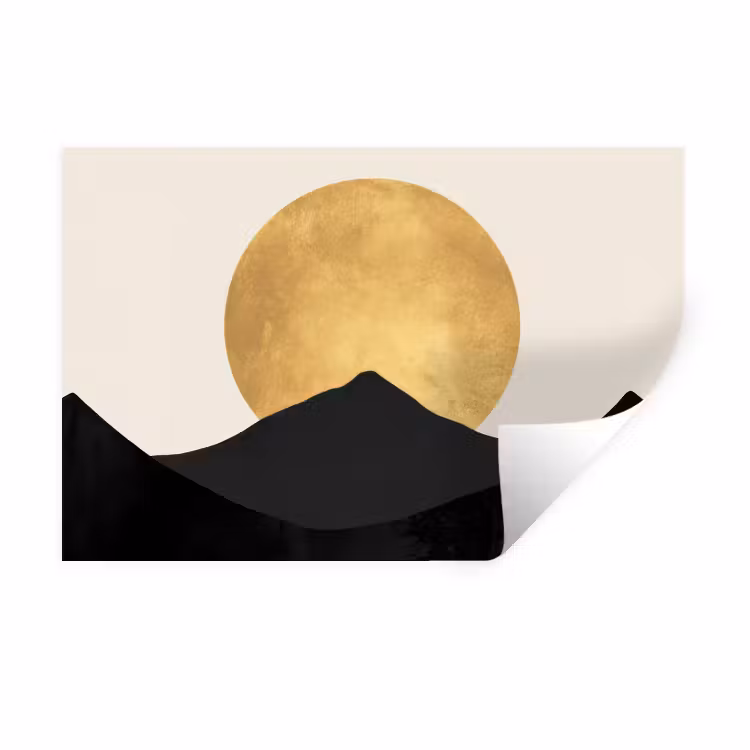 Bergsilhouetten - Gouden cirkel - Beige Muursticker klein -3d