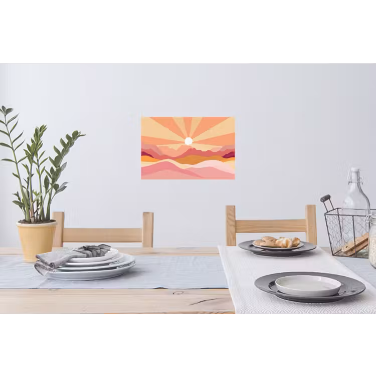 Bergen - Abstract - Zonnestralen - Roze Muursticker klein -eettafel