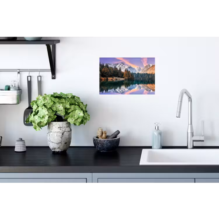 Bergen - Bos - Water - Lucht - Roze - Paars Muursticker klein -keuken