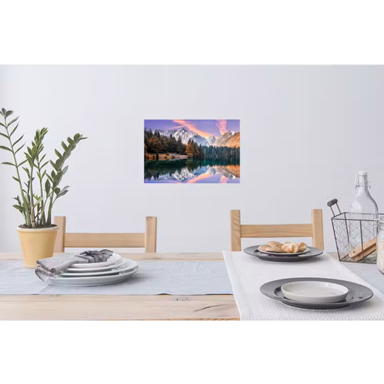 Bergen - Bos - Water - Lucht - Roze - Paars Muursticker klein -eettafel