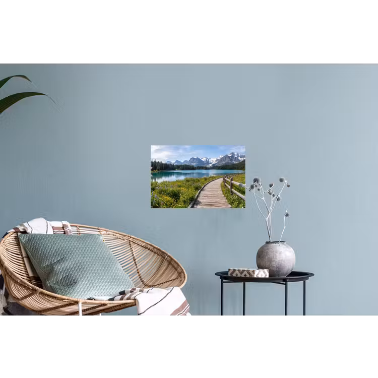 Bergen - Meer - Landschap - Blauw Muursticker klein -plant