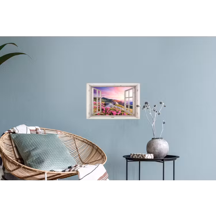 Bergen - Landschap - Doorkijk - Bloemen - Avond - Roze Muursticker klein -plant