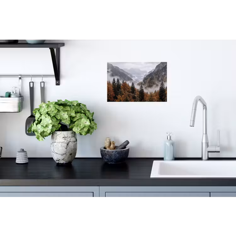 Bergen - Vallei - Mist - Herfst - Natuur Muursticker klein -keuken
