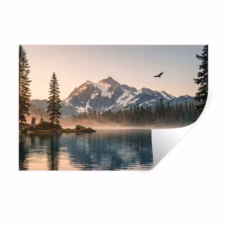 Bergen - Water - Bomen Muursticker klein -3d
