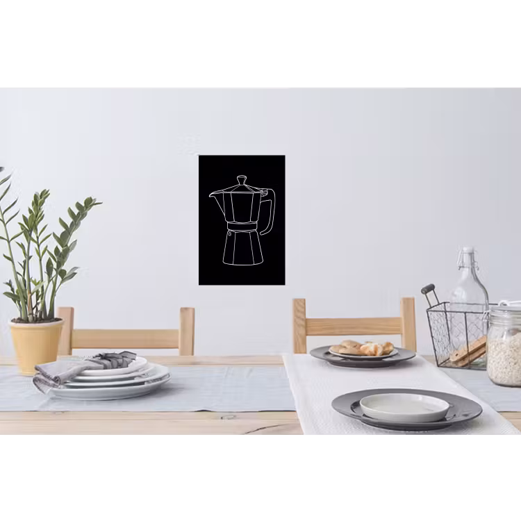 Mokkapot - Zwart - Wit - Lijntekening Muursticker klein -eettafel