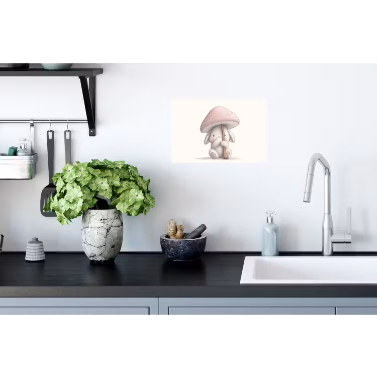 Paddenstoel - Konijn - Roze Muursticker klein -keuken