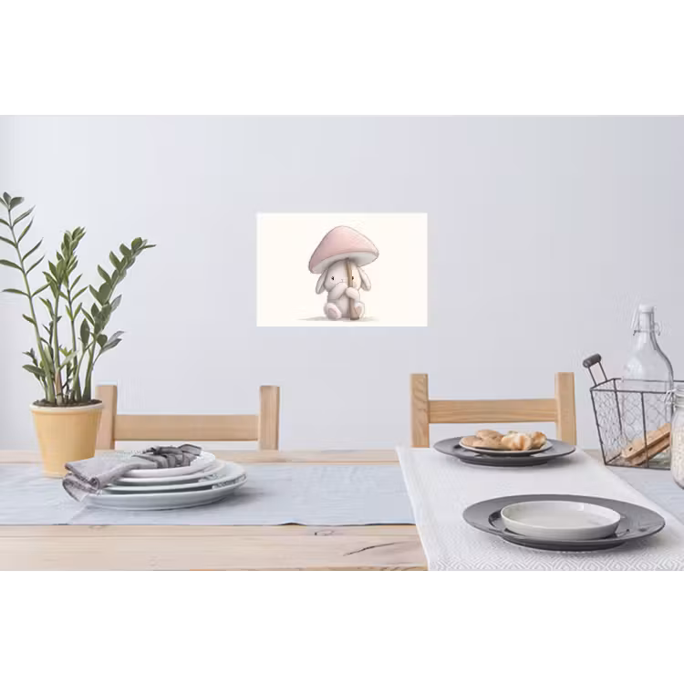 Paddenstoel - Konijn - Roze Muursticker klein -eettafel
