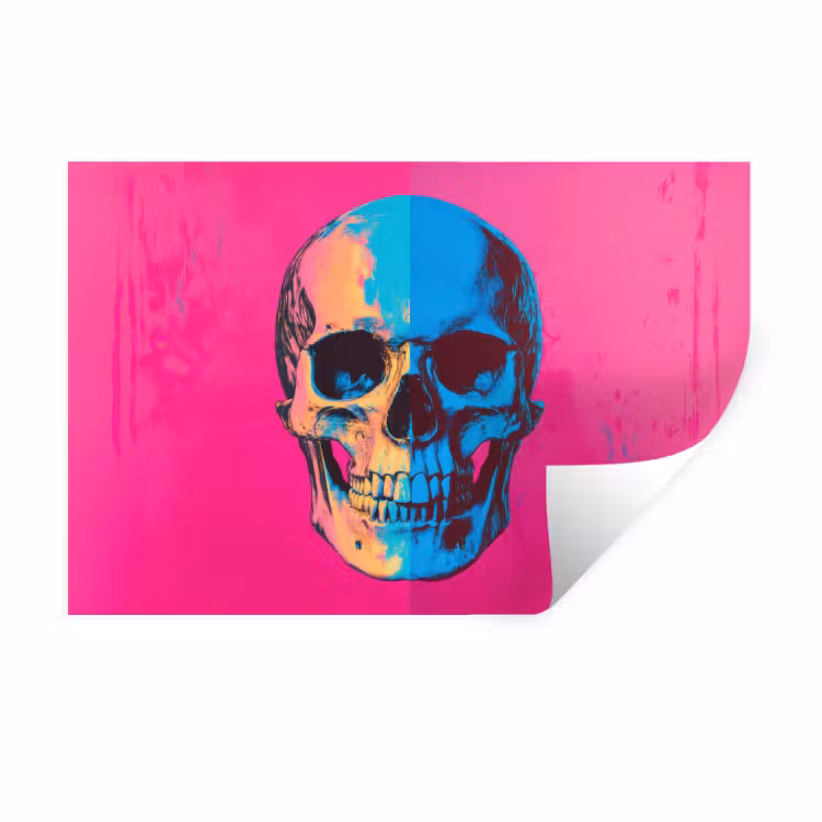 Neon - Blauw - Pop-art - Schedel Muursticker klein -3d