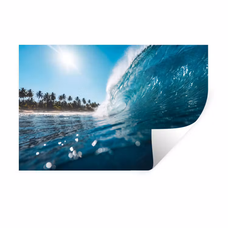 Oceaan - Golf - Strand - Natuur - Blauw Muursticker klein -3d