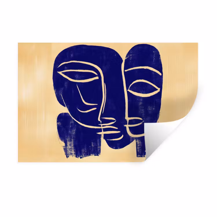 Okergeel - Blauw - Eenvoudige lijnen Muursticker klein -3d
