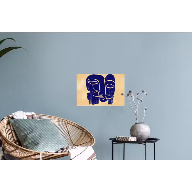 Okergeel - Blauw - Eenvoudige lijnen Muursticker klein -plant