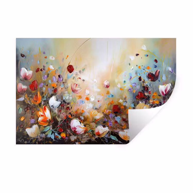 Olieverf - Bloemen - Kleurrijk - Natuur Muursticker klein -3d