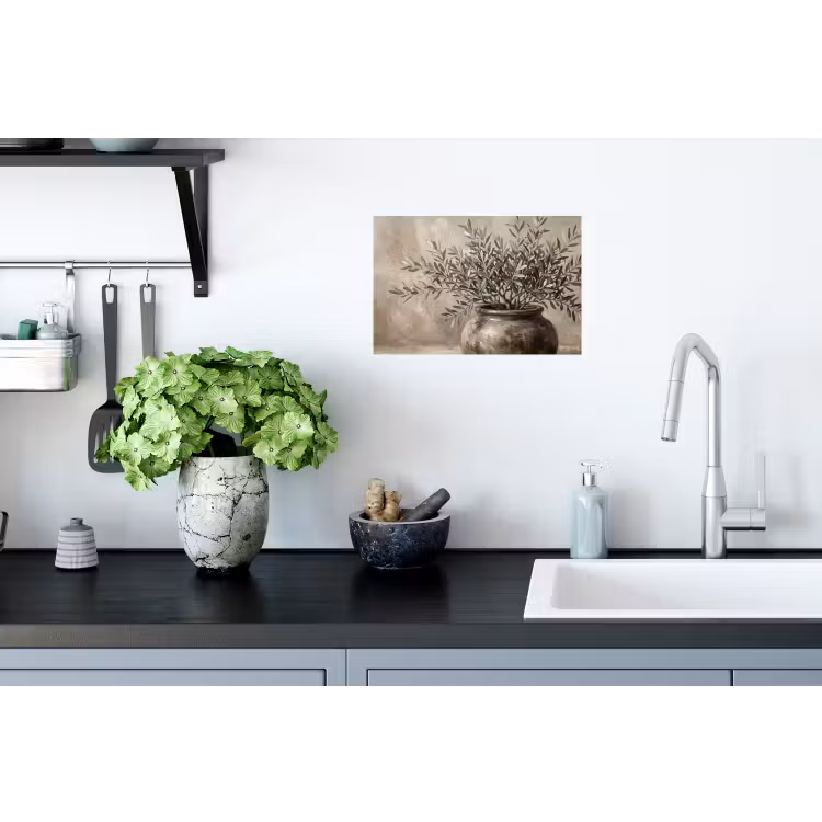Olijfplant - Aardenpot - Abstract - Beige Muursticker klein -keuken