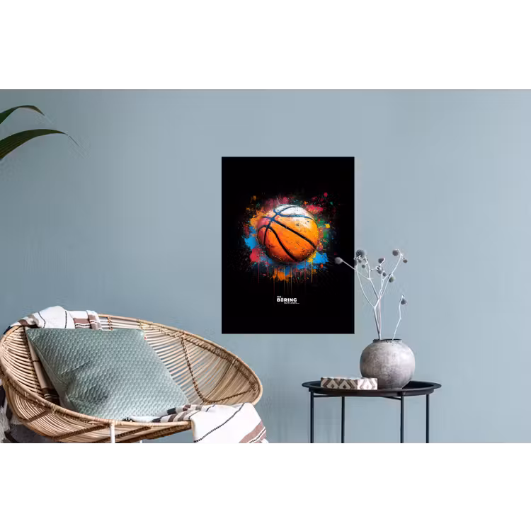 Oranje basketbal te midden van verfspetters Muursticker klein -plant