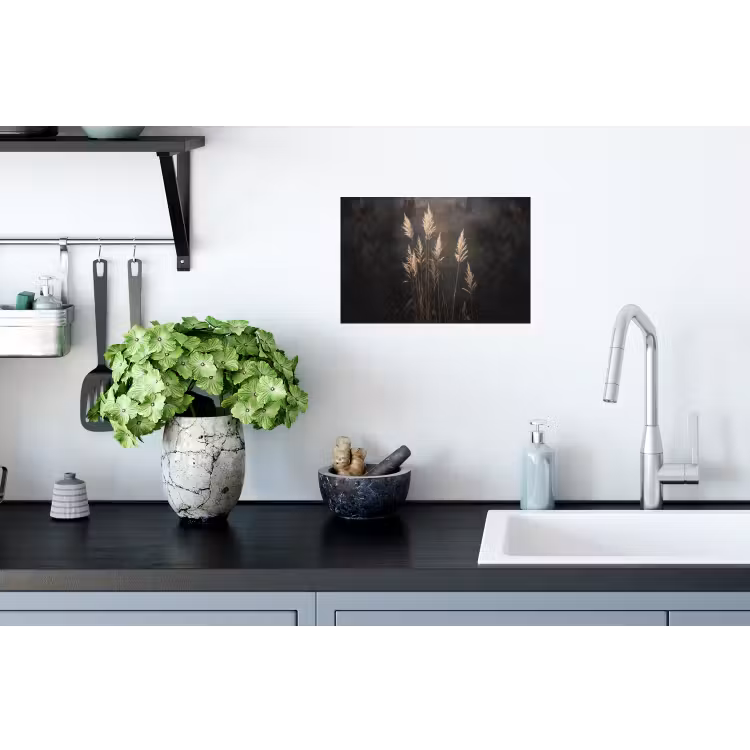 Siergras - Pluimen - Verlichting - Zwart Muursticker klein -keuken