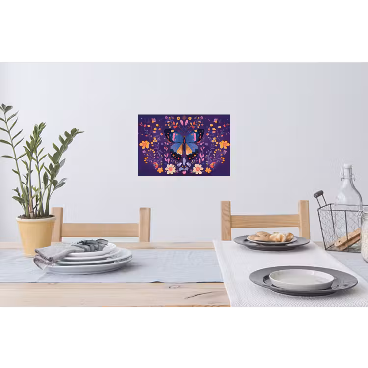 Sierlijk - Bloemen - Vlinder - Paars Muursticker klein -eettafel