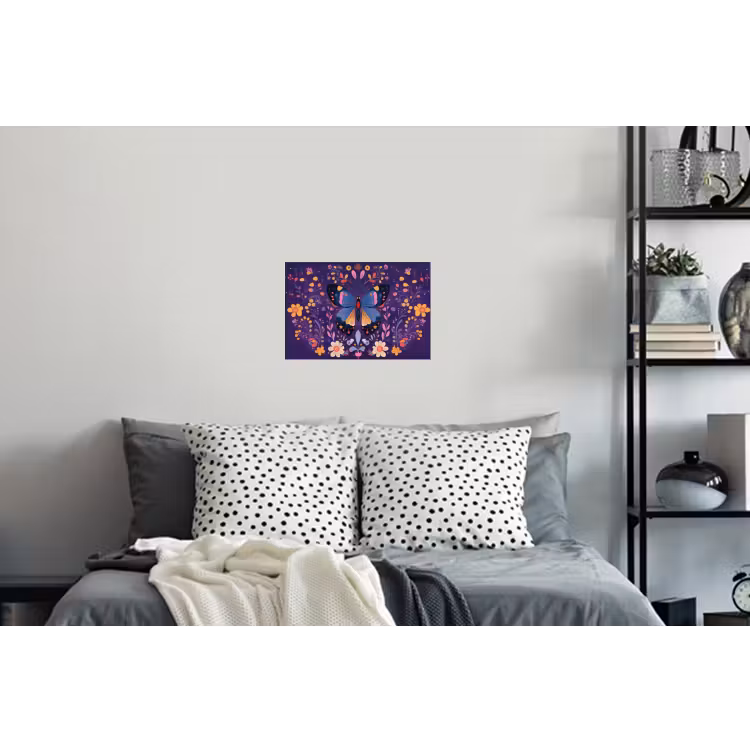 Sierlijk - Bloemen - Vlinder - Paars Muursticker klein -slaapkamer