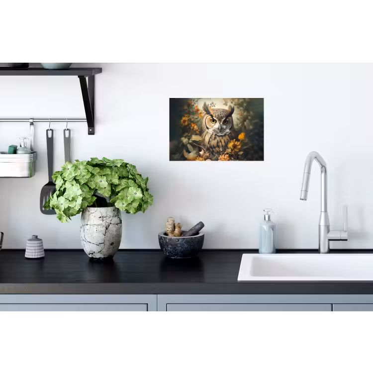 Uil - Vogels - Bloemen - Natuur Muursticker klein -keuken