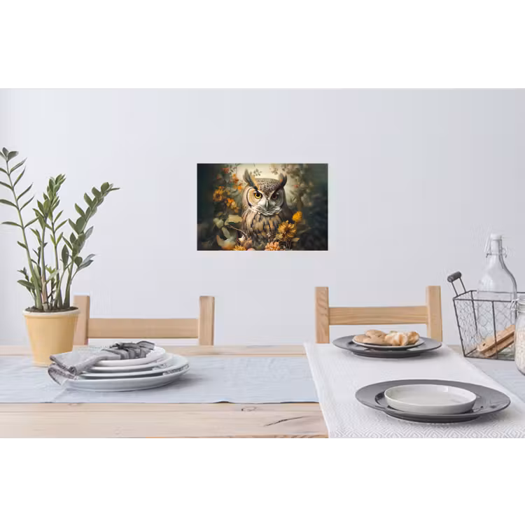 Uil - Vogels - Bloemen - Natuur Muursticker klein -eettafel