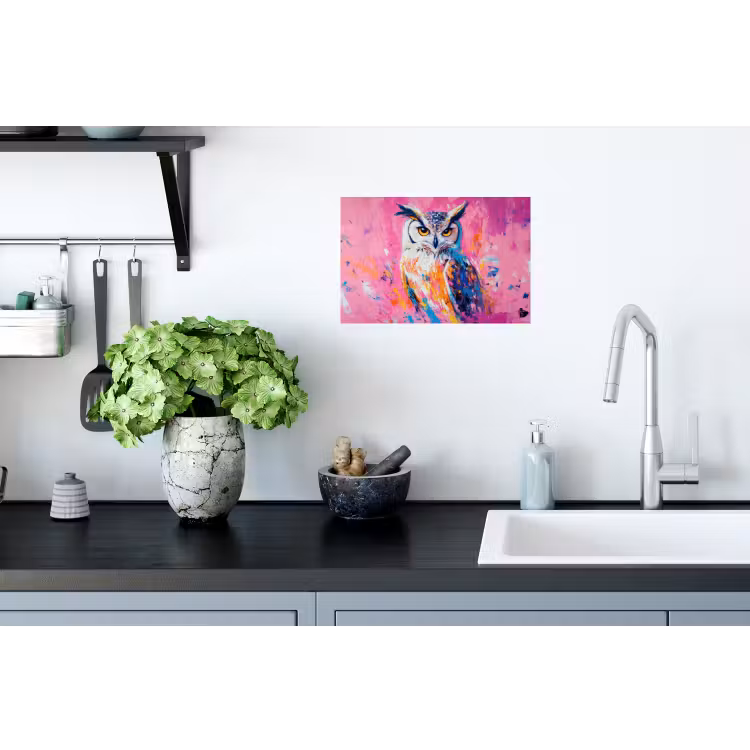 Uil - Roze - Blauw - Verf - Abstract Muursticker klein -keuken