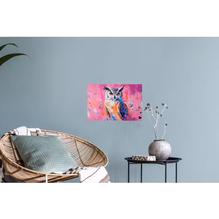 Uil - Roze - Blauw - Verf - Abstract Muursticker klein -plant