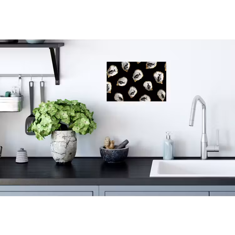 Oesters - Zwart - Vissen - Goud Muursticker klein -keuken