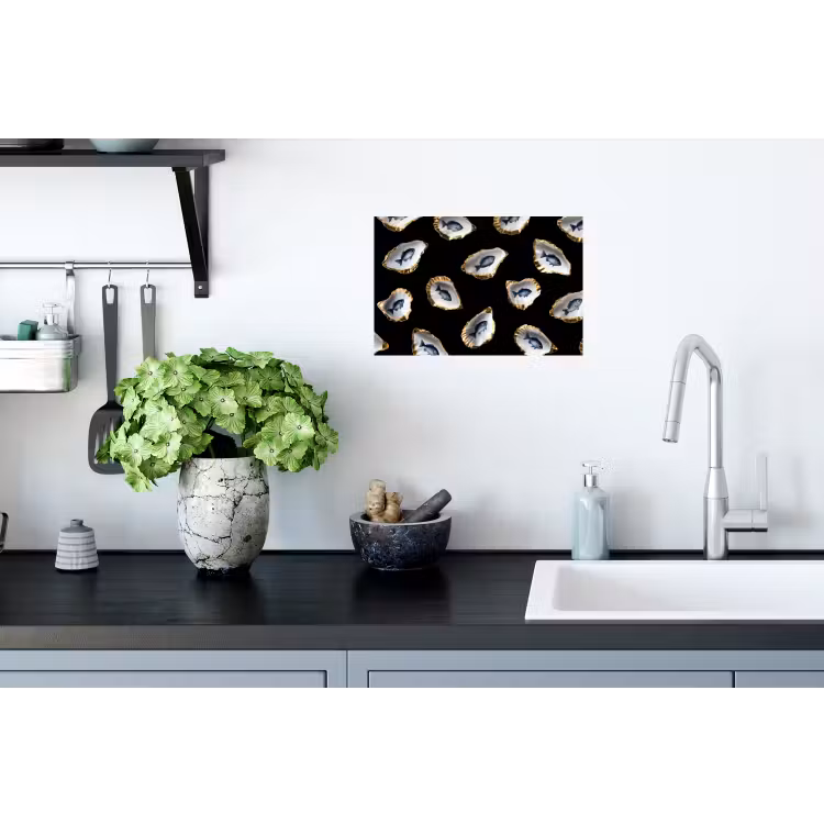 Oesters - Vissen - Blauw - Goud Muursticker klein -keuken