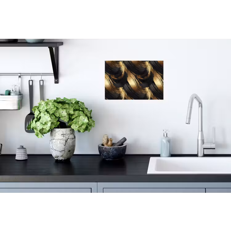Verfstreken - Abstract - Goud - Zwart Muursticker klein 286 -keuken
