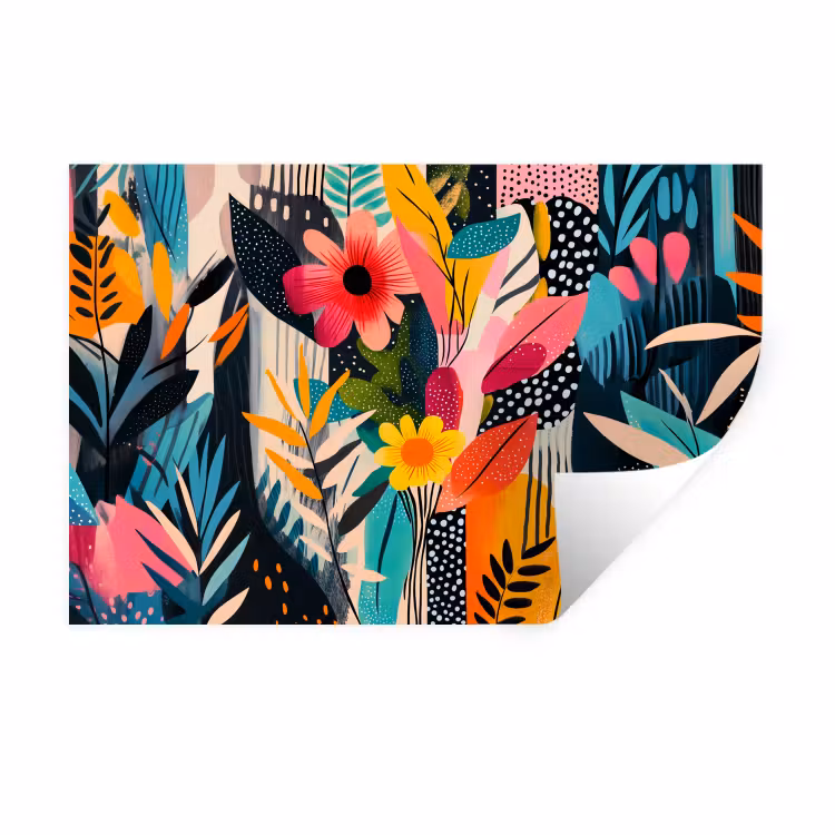Schilderij - Abstract - Bloemen - Roze Muursticker klein -3d