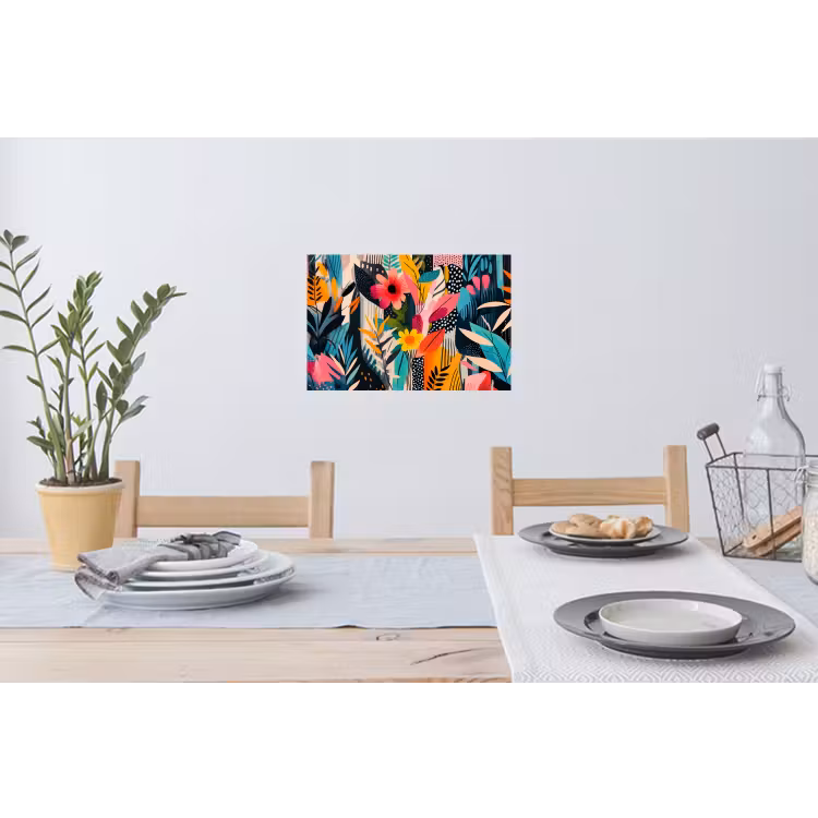 Schilderij - Abstract - Bloemen - Roze Muursticker klein -eettafel