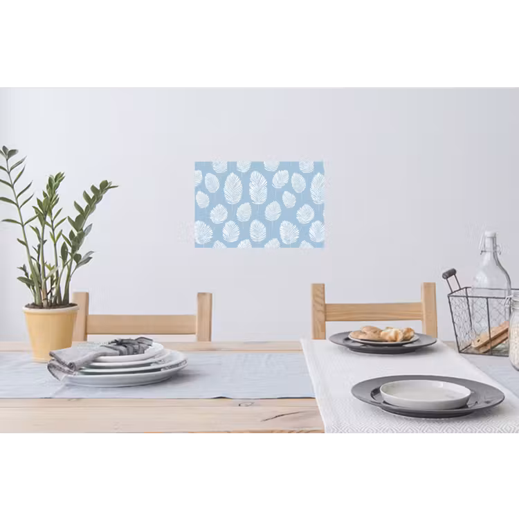 Palmbladeren - Naadloos - Patroon - Pastelblauw Muursticker klein 286 -eettafel